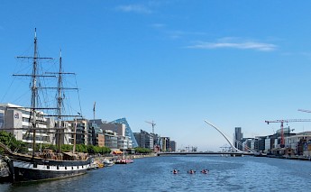 People riding kayaks on the River Liffey, Dublin. Unsplash:Mark Lawson