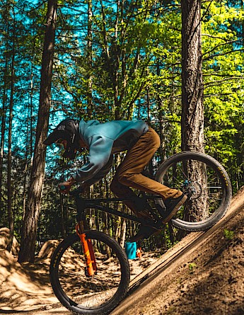 Mountain bike tour through woods. Unsplash:Jasper Garratt