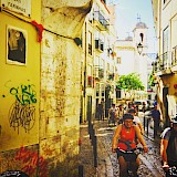 Cycling in the streets of Lisbon, Portugal. Lisbon Cycle Tours
