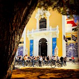 Group of bicyclists on a tour. Lisbon Cycle Tours