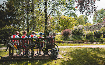 Cyclists resting in the Cotswolds, England.