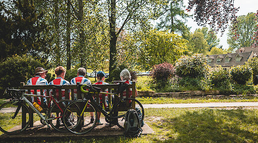Cyclists resting in the Cotswolds, England.