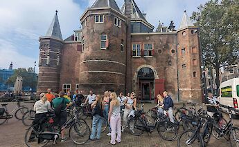 Bike tour group pausing for a rest, Amsterdam bike tour, Holland. CC:TO