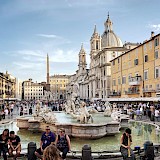 Piazza Navona, with Fountain of the Four Rivers in the background, the most famous Baroque masterpiece in Rome. Victor Malyushev@Unsplash
