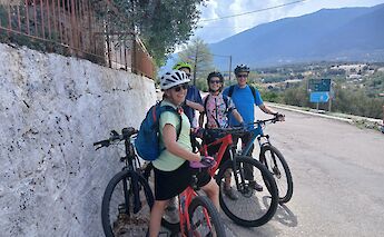 Bike tour group at the start of the Kefalonia mountain bike tour, Greece. CC:TO
