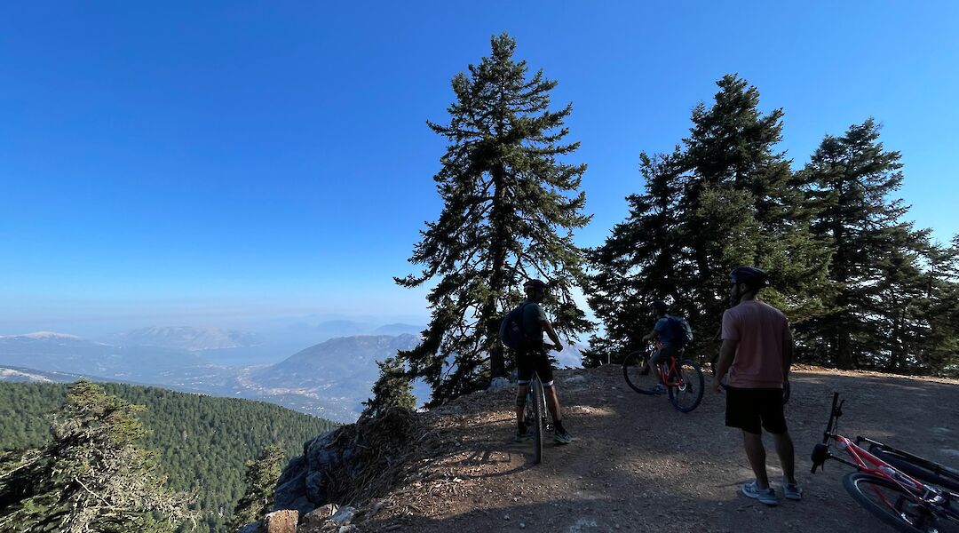 Taking in the views from Mount Ainos on a MTB tour, Kefalonia, Greece. CC:TO