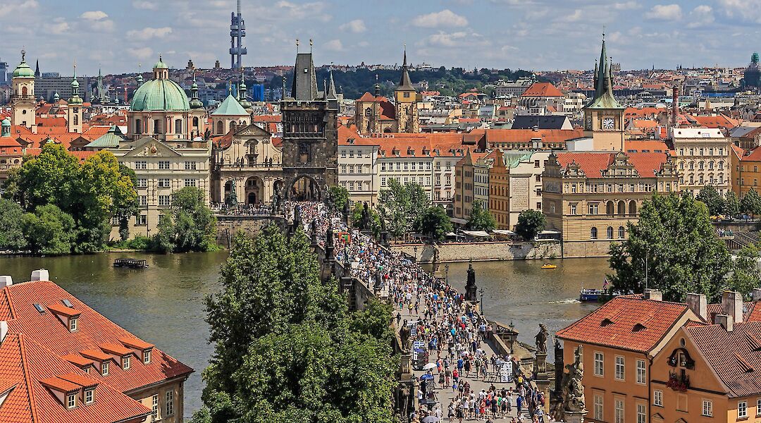 View from Lesser Town Tower of the Charles Bridge, Prague. CC:A.Savin