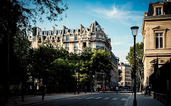 Biker,Trees, Street in Paris, Paris, France. Matthieu Oger@unsplash