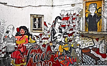 Cultural Mural on a wall in Mouraria, Lisbon, Portugal. Vitor Oliveira@Wikimedia commons