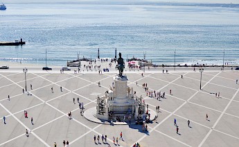 Aerial perspective showing the Cais das Colunas, the noble entrance to Lisbon, Lisbon, Portugal. Pedri@wikimedia commons