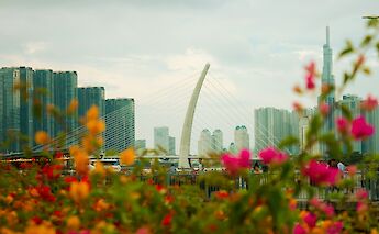 Bridge viewed through flowers, Ho Chi Minh City, Vietnam. S Ki T@Unsplash