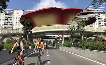 Cyclists on a City Urban bike tour, Ho Chi Minh City, Vietnam.