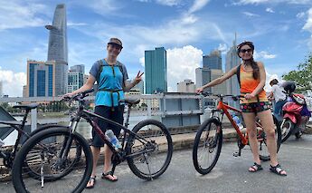 Cyclists on a City Urban bike tour, Ho Chi Minh City, Vietnam.