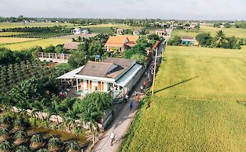Aerial view of the Mekong Delta bike and boat tour, Ho Chi Minh City, Vietnam.