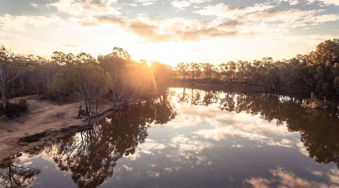 Sky reflecting against the Murray River, Echuca and Moama City, Austraila. Tim Davies@Unsplash