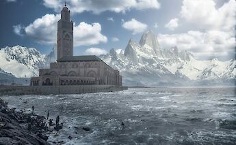 Hassan II Mosque with mountains behind, Casablanca, Morocco. mouad nadif@Unsplash