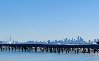 Melbourne Skyline and historic dock from across the water, Melbourne, Australia