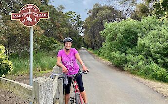 Stopping for a photo on the Bellarine Rail Trail, Australia