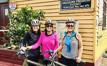 Posing for a photo along the Bellarine Peninsula Railway, Geelong, Australia