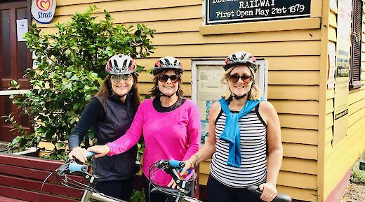 Posing for a photo along the Bellarine Peninsula Railway, Geelong, Australia