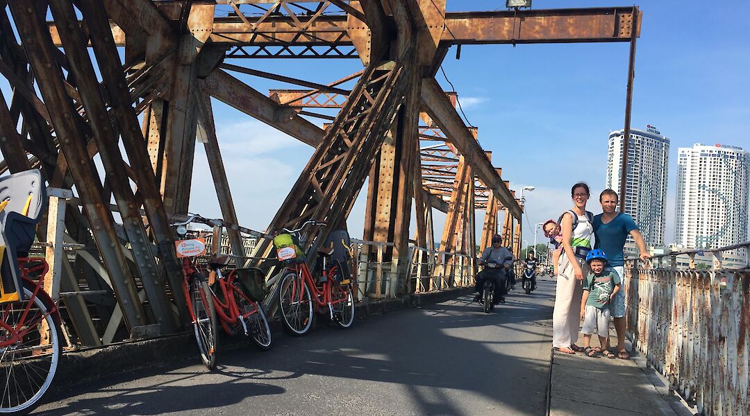 Parking the bikes on Long Bien Bridge, Hanoi, Vietnam. CC:Friends Travel Vietnam