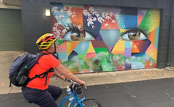 Biking past a mural, Honolulu, Hawaii