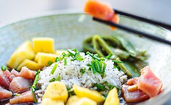 Tasty looking bowl of Poke, Honolulu, Hawaii, USA. Nicole Goulart@Unsplash