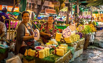 Side street vendors selling their handiwork at night, Bangkok, Thailand