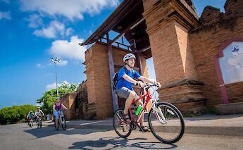 Biking through historical sites in Lamphun, Chiang Mai, Thailand. Grasshopper Day Tours