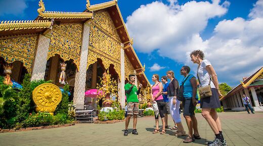 Lecture outside a temple in Lamphun, Chiang Mai, Thailand. Grasshopper Day Tours