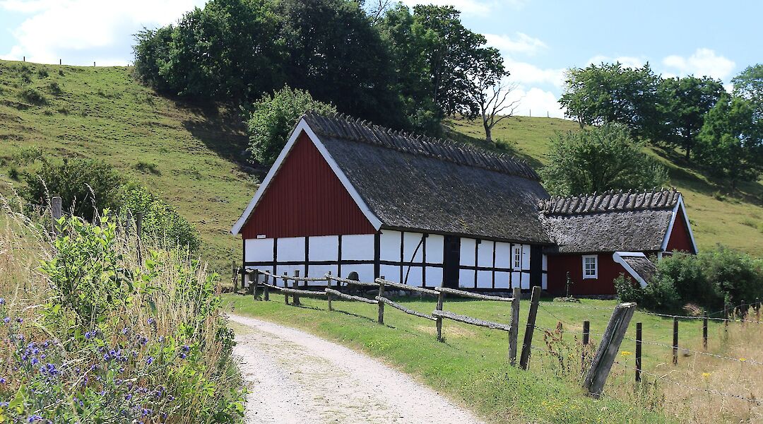 Traditional half-timbered farms in the Scania region of Sweden. CC:Jorchr
