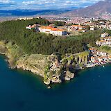 Drone shot, Ohrid, Northern Macedonia, Tirana, Albania. Slavcho Malezanov@Unsplash