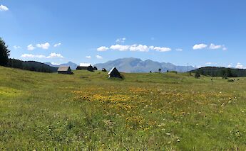 Cabins on the hilltop, Sinjajevina, Zabljak, Montenegro. Durmitor Adventure Tours