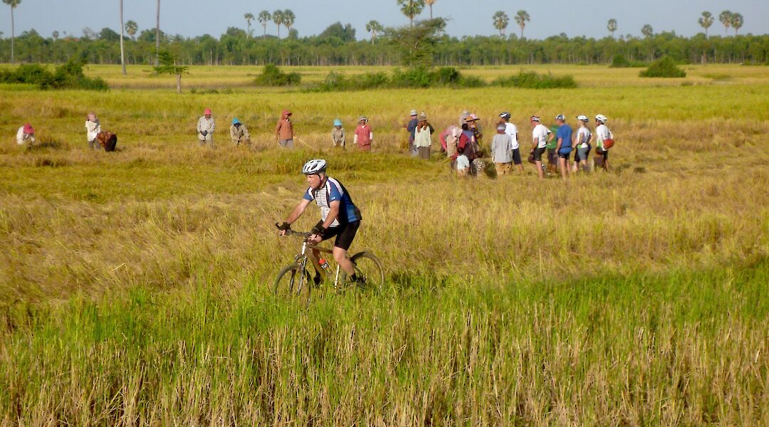 Biking through fields and learning from locals, Silk Island, Phnom Penh, Cambodia. Grasshopper Active Day tours