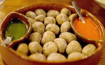 "Papas arrugadas", a Canarian specialty of wrinkled roast potatoes with mojo sauces. Jon Gundorf Photography@Flickr