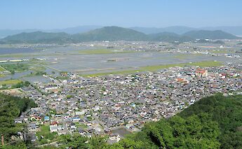 Ōmihachiman in Shiga Prefecture, Japan. View from Mt. Hachiman. CC:Yeowatzup