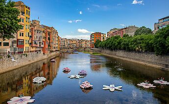 Flower decorations on the river, Girona, Spain. Unsplash:Manuel Torres Garcia