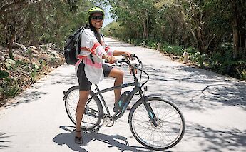 Posing with the bike, Tulum, Mexico. CC:Mexico Kan Tours