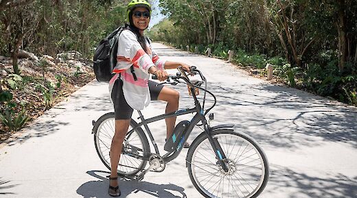 Posing with the bike, Tulum, Mexico. CC:Mexico Kan Tours