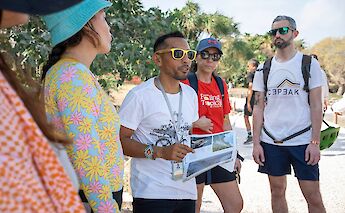 Tour guide addressing the group, Tulum, Mexico. CC:Mexico Kan Tours
