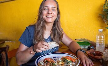 Trying a tortilla, Tulum, Mexico. CC:Mexico Kan Tours