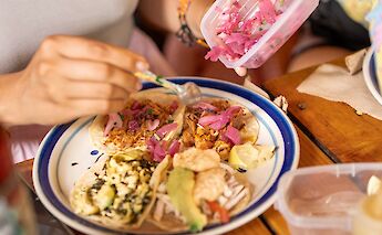 Trying salad, Tulum, Mexico. CC:Mexico Kan Tours