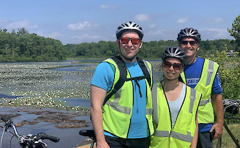 Group photo by the marshes, Portsmouth bike tour, New Hampshire, USA. CC:TO