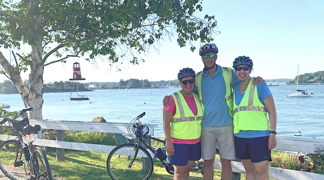 Group photo by the water, Portsmouth bike tour, New Hampshire, USA. CC:TO