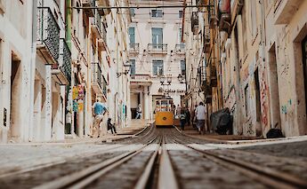 Tram in Lisbon, Portugal bike tours. Julian Dik@Unsplash