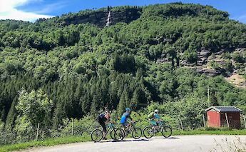 Biking into a village, Voss, Norway. CC:Outdoor Norway