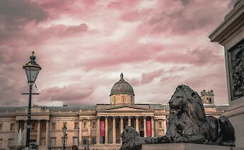 Red skies over Trafalgar Square, London, England. George Ciobra@Unsplash