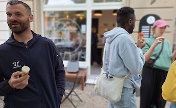 Tasting local ice cream on the Berlin bike tour, Germany. CC:TO