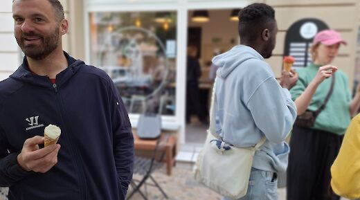 Tasting local ice cream on the Berlin bike tour, Germany. CC:TO