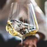 Swirling white wine during a wine tasting. Unsplash:Big Dodzy